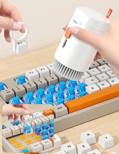 Tounee Keyboard Cleaner Kit, Electronics Cleaning Kit with Retractable Big Brush, Portable, 20 in 1 Multi-Tool Kit for Phones, Tablet, Computer, PC Monitor,TV Camera Lens with 2.5ml Mist Spray (White) - color: White