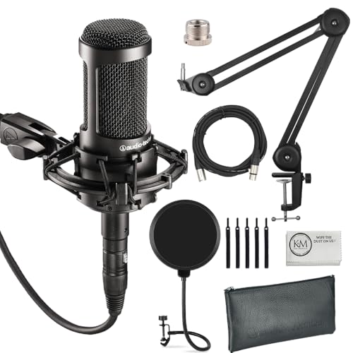 Audio-Technica AT2035 Cardioid Condenser Microphone for Content Creators, Streamers, Podcasters and Musicians Bundled with XLR Cable + Pop Filter + Microphone Arm (4 Items) - style: w/ Microphone Arm