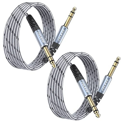 JOLGOO 1/4 Inch TRS Instrument Cable 6.6ft 2-Pack, 1/4 Guitar Cable, 6.35 Balanced Interconnect Line for Electric Guitar, Bass, Keyboard, Mixer, Amplifier, Speaker, Electric Mandolin, pro Audio - color: Grey, size: 6.6 Feet, style: TRS Cable 2-Pack