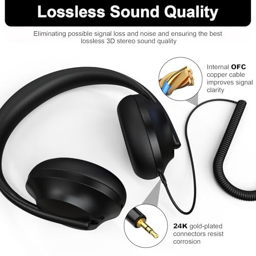 QC45 Coiled Audio Cable Compatible with Bose QuietComfort, QuietComfort Ultra, QC45, QC35, QC35 II, QC25, NC700 Headphones 2.5mm to 3.5mm Aux Cord with 6.35mm Adapter, 4ft-16ft (Black)