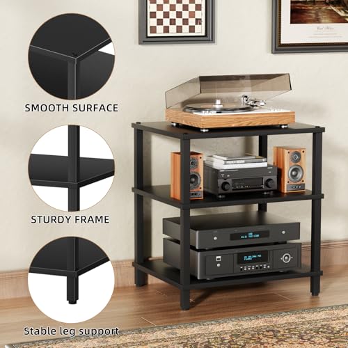 3-Tier AV Media Player Stand, Stereo Cabinet, Modern Stereo Cabine,Game Console Shelf,Wooden TV Stand,Multifunctional Entertainment Center, Suitable for Home, Conference Room, Black - color: Black, size: 3 Tier