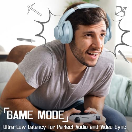TUINYO Bluetooth Headphones Wireless, Over Ear Stereo Wireles Headset 40H Playtime with deep bass, Soft Memory-Protein Earmuffs, Built-in Mic Wired Mode PC/Cell Phones/TV-Dark Grey - color: Blue Gray