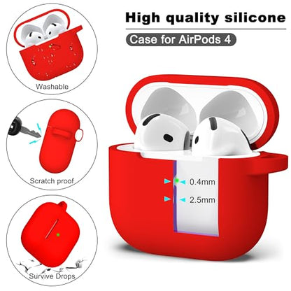 for AirPods 4 Case with Cleaner Kit,Full Protective Soft Skin Silicone Cover with Keychain for AirPods 4 Gen Case for Men Women,Compatible with Apple AirPods 4th Genaration Case 2024,Red - color: C Red