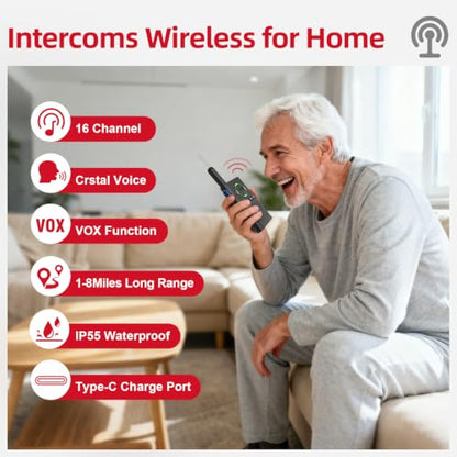 CallToU Caregiver Pager Wireless Alert Button Home Wireless Intercom System | Easy Use, Walkie Talkies for Seniors Long Range Room Intercoms 2 Way Radio for Elderly/Patient/Adults/Home/Office - color: white 2+2+2