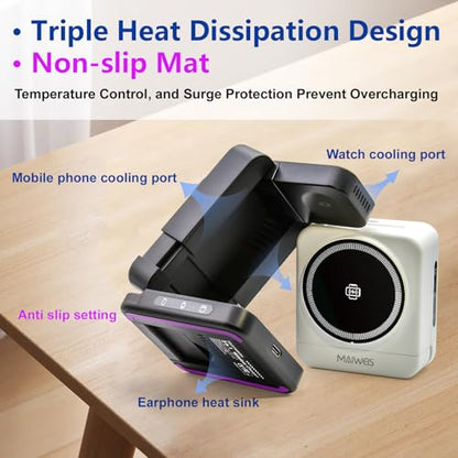 Foldable Wireless Charging Station, White, with 30W Adapter | Portable Magnetic Travel Charging Stand for iPhone & Samsung, Apple Watch & Galaxy Watch, AirPods & Galaxy Buds