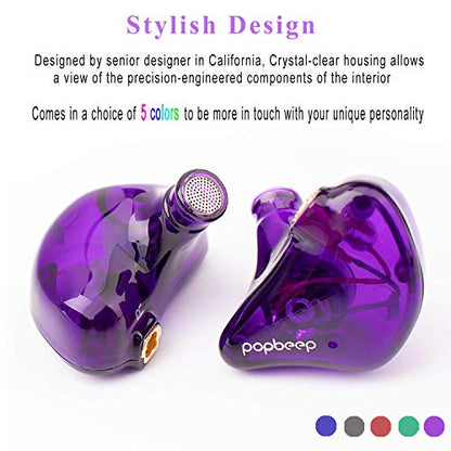 BASN Bsinger+PRO in Ear Monitor for Musicians with MMCX Replaceable Cables; Noise-Isolating and Universal-Fit (Purple) - color: Purple