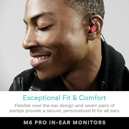 MEE audio M6 PRO Musicians' in-Ear Monitors Wired + Wireless Combo Pack: Includes IEMs, 2 Audio Cables and BT3 Hi-Res Bluetooth Audio Adapter w/aptX, LDAC, Auracast Support, & Built-in Headset (Red) - color: Red, style: IEMs + Bluetooth Adapter