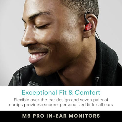 MEE audio M6 PRO Musicians' in-Ear Monitors Wired + Wireless Combo Pack: Includes IEMs, 2 Audio Cables and BT3 Hi-Res Bluetooth Audio Adapter w/aptX, LDAC, Auracast Support, & Built-in Headset (Red) - color: Red, style: IEMs + Bluetooth Adapter