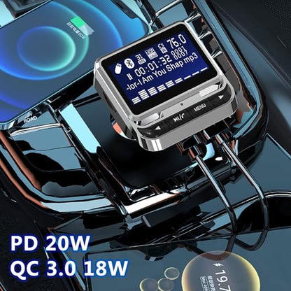 Bluetooth FM Transmitter for Car, Wireless Radio Adapter, 38W [PD 20W + QC 3.0], Handsfree Auto Kit with Remote Control, MP3 Music Player Support Siri Google Assistant U Disk/TF Card/Aux