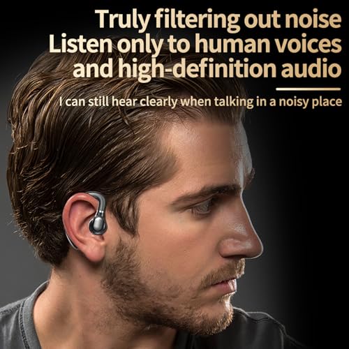 Wireless Handsfree Bluetooth Earpiece for Driving Single Earbud Bluetooth Headset One Ear Earbuds Open Ear Earphone Running Sports Headphones with Ear Hook Trucker Blue Tooth Headset for Business
