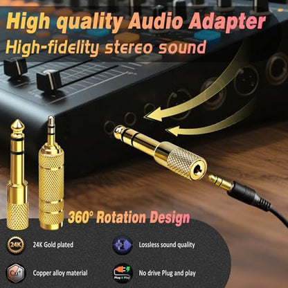 4-Pack Headphone Adapter Set(Gold Plated), 1/8 (3.5mm) and 1/4 (6.35mm) Adapter Stereo(TRS), Audio Jack Converter for Guitar, Amp, Studio, Zero Signal Loss