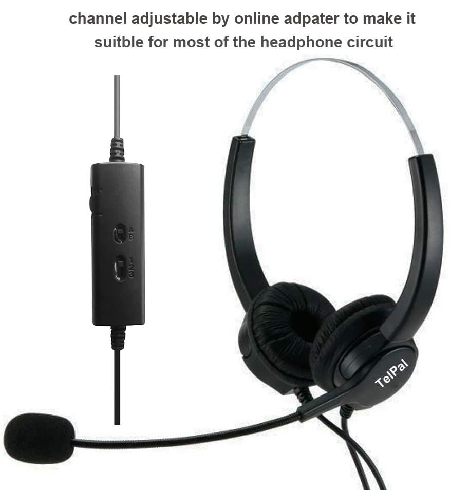 Telephone Headset, Hands-Free Call Center Noise Cancelling Corded Binaural Headset Headphone 4-Pin RJ9 Crystal Head Mic Microphone Desk Phone -Telephone Counseling Services,Insurance, Hospitals