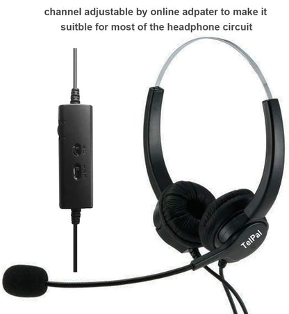 Telephone Headset, Hands-Free Call Center Noise Cancelling Corded Binaural Headset Headphone 4-Pin RJ9 Crystal Head Mic Microphone Desk Phone -Telephone Counseling Services,Insurance, Hospitals