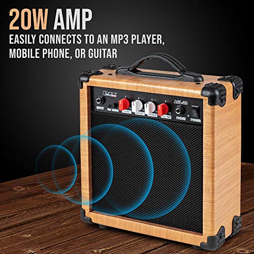 LyxPro Electric Guitar Amp 20 Watt Amplifier Built In Speaker Headphone Jack And Aux Input Includes Gain Bass Treble Volume And Grind - Natural - color: Natural, size: 20 Watt