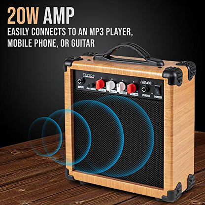LyxPro Electric Guitar Amp 20 Watt Amplifier Built In Speaker Headphone Jack And Aux Input Includes Gain Bass Treble Volume And Grind - Natural - color: Natural, size: 20 Watt
