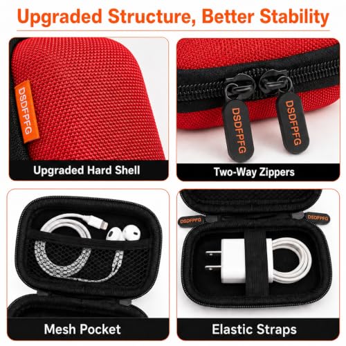 Mini Small Hard Shell Earbud Case, Red Rectangle Carrying Zipper IEMs Pouch | for Apple Airpods, Earpods, Samsung Galaxy Buds, Wired Wireless Earbuds, Earplugs, In Ear Monitor, USB Cable, Flash Drive - color: Red
