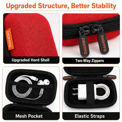 Mini Small Hard Shell Earbud Case, Red Rectangle Carrying Zipper IEMs Pouch | for Apple Airpods, Earpods, Samsung Galaxy Buds, Wired Wireless Earbuds, Earplugs, In Ear Monitor, USB Cable, Flash Drive - color: Red