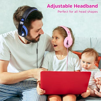 rockpapa Comfort+ Wired Kids Headphones with Microphone & 3.5mm for School - color: Hot Pink