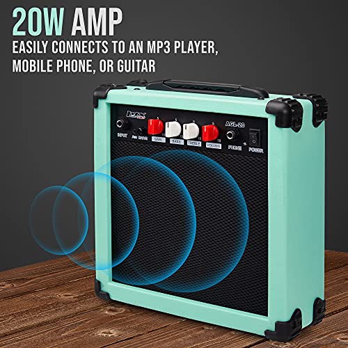LyxPro Electric Guitar Amp 20 Watt Amplifier Built in Speaker Headphone Jack and Aux Input Includes Gain Bass Treble Volume and Grind - Green - color: Green, size: 20 Watt