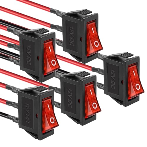 5 Pack Pre-Wired DC 12V-24V 30A Red LED Boat Rocker Toggle Switch - color: Red, size: DC 12V-24V 30A - Pre-Wired