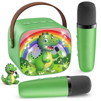YLL Karaoke Machine for Kids, Portable Mini Speaker with 2 Wireless Microphones, Kids Toy Gifts for Boys Ages 3, 4, 5, 6, 7, 8, 9, 10+ Years Old, 4-12th Birthday Singing Home Family Party - color: Olive-Dinosaur