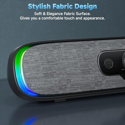 SOULION Computer Speakers, Wired USB Powered Bluetooth Sound bar for PC | USB Powered, Plug-N-Play, Rotary Control, 4 Dynamic Light Modes for Desktop Laptop Monitor Office Work Music