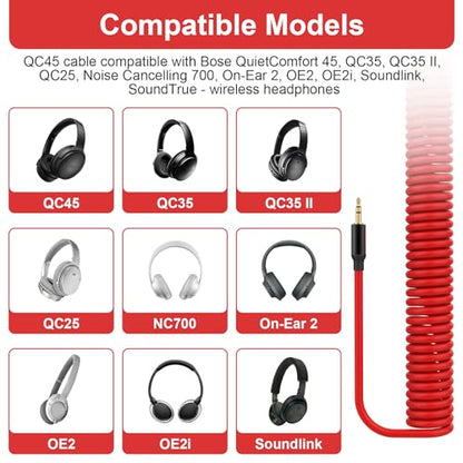 QC45 Coiled Audio Cable for Bose QuietComfort, QuietComfort Ultra, QC35