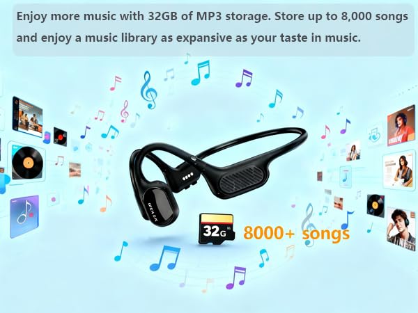 Swimming Headphones, IP68 Waterproof Bone Conduction Headphones,Open Earphones 32GB Memory with Bluetooth Sport Headsets for Swimming Pool Running Cycling-Black