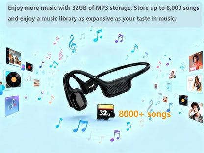 Swimming Headphones, IP68 Waterproof Bone Conduction Headphones,Open Earphones 32GB Memory with Bluetooth Sport Headsets for Swimming Pool Running Cycling-Black