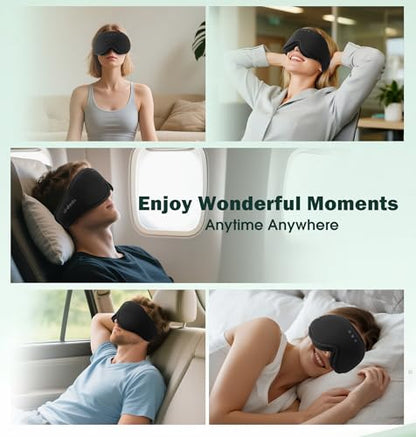 Sleep Mask with Headphones Bluetooth 5.4, LC-dolida Soft Bamboo Cotton Wireless Bluetooth Sleep Mask, Music Sleeping Headphones Cooling & Breathable, Ultra-Thin Stereo Speaker for Side Sleepers - color: Jet