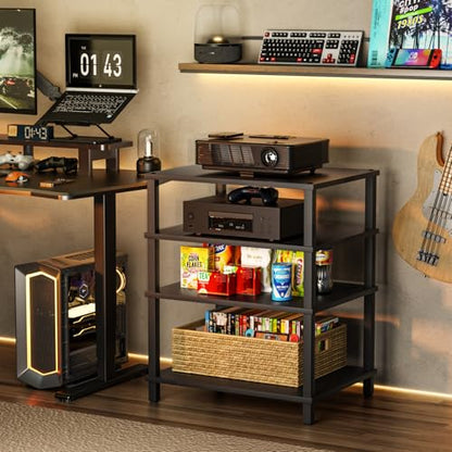 4-Tier AV Media Player Stand, Black Stereo Cabinet, Modern Stereo Cabinet, Wooden TV Stand,Game Console Shelf, Multifunctional Entertainment Center, Suitable for Home, Conference Room - color: Black, size: 4 Tier