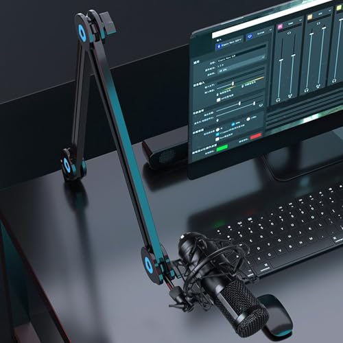Microphone Arm Stand, Aluminum Alloy Desktop Mic Boom Stand with Cable Management, 3/8 to 5/8 Inch Adapter, Adjustable Clamp Mount for Studio Recording Podcasting