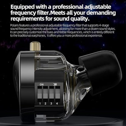 CCA Polaris 4 Tone Adjustable in Ear Monitor Headphones, High-Sensitivity Dual-Cavity Dynamic Driver IEM Earphones, HiFi Stereo Gaming Earbuds with 2pin Detachable Cable - size: With Mic