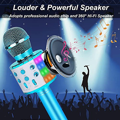 Wireless Karaoke Microphone Bluetooth: Handheld Microphone for Kids Adults Singing - White Elephant Gifts for Christmas Holiday Party - color: Blue