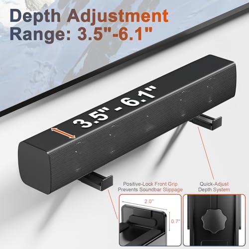 PUTORSEN Universal Soundbar Wall Mount, Dual Wall Mount Brackets for Most of Soundbars, Hold up to 33 lbs, Depth Adjustable 3.5”-6.1”, Black