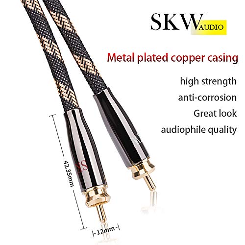 SKW Premium Audiophile Audio Cable - 2RCA Male to 2RCA Male Hi-Fi System Converter Adapter Shielded for Noise Reduction (12.8mm Diameter, 6.5ft/2M) - size: 6.5ft (2m)