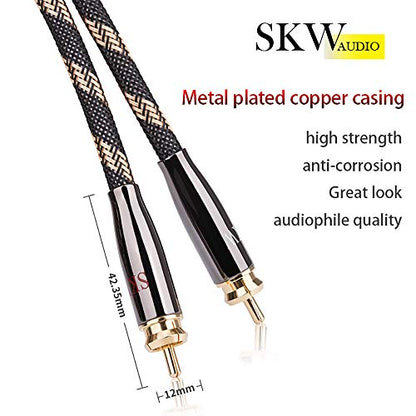 SKW Premium Audiophile Audio Cable - 2RCA Male to 2RCA Male Hi-Fi System Converter Adapter Shielded for Noise Reduction (12.8mm Diameter, 6.5ft/2M) - size: 6.5ft (2m)