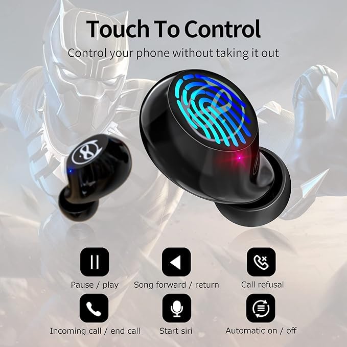 Kids Wireless Earbuds for Small Ears, Touch Control Headset Stereo Sound in-Ear Wireless Headphones, Bluetooth 5.0 Noise Reduction Earphones with Black Blue Cartoon Blinking EyesJE-08B_B87 - color: JE-08B_B87