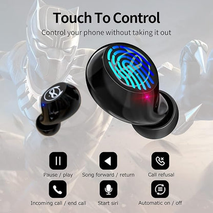 Kids Wireless Earbuds for Small Ears, Touch Control Headset Stereo Sound in-Ear Wireless Headphones, Bluetooth 5.0 Noise Reduction Earphones with Black Blue Cartoon Blinking EyesJE-08B_B87 - color: JE-08B_B87
