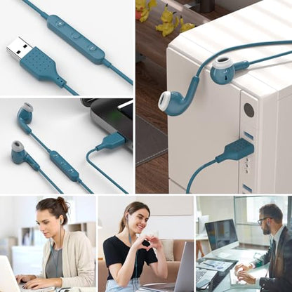 USB Earbuds for PC,Headphones with Microphone for Computer,Blue - color: Blue