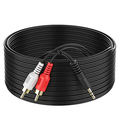 3.5mm to 2 Male RCA Cable 50FT, Stereo Audio Adapter Braided Hi-Fi Sound Auxiliary Y Splitter, Metal Shell Shielded Aux RCA Y Cord Compatible with Smartphone MP3 Tablet Speaker - size: 50FT