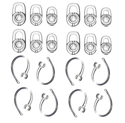 Zotech Earbud Gel & Ear Hook for Plantronics, 12 Pcs (Small/Medium/Large) Clear Replacement Eargel & 8 Pcs Clear Ear Hook, Fit for Plantronics M155 M165 M1100 M100 M55 M28 M25 Voyager Edge