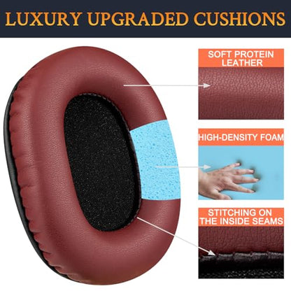 SOULWIT Earpads Replacement for Audio Technica ATH M50X M50XBT M50RD M40X M30X M20X MSR7 SX1 Monitor Headphones, Ear Pads Cushions with Softer Protein Leather, High-Density Foam - Burgundy - color: Burgundy