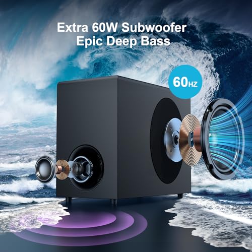 Sound Bar with Subwoofer, 110W Sound Bar with Adjustable Deep Bass & 3 EQ Modes, Bluetooth/ARC/Opt/AUX Connect, Sound Bar for Smart TV - size: 31" Soundbar + Subwoofer