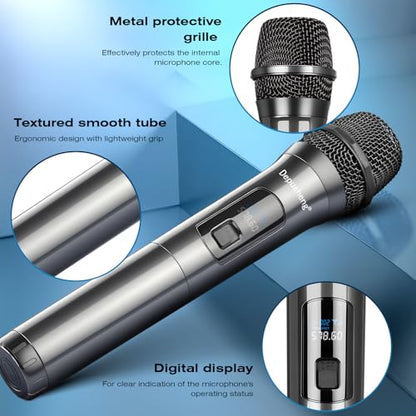 Depusheng Wireless Microphone System, VHF Fixed Dual Frequency Wireless Set with 2 Handheld Dynamic Transmitter Wireless Mic Set for Singing, Karaoke, Church, DJ,200ft Range - size: X2 PRO
