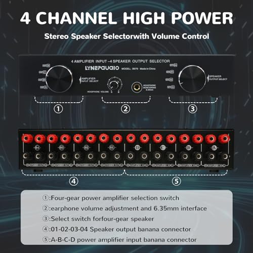 Amplifier Speaker Switcher Selector Supports 4 Input 4 Output