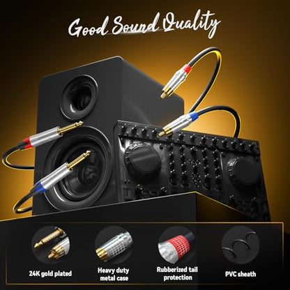 Tisino RCA to 1/4" Cable,Dual RCA to Dual 1/4" TS HiFi Audio Cable, 3.3FT | Dual 1/4" TS to 2 RCA Male Interconnect Cable for Mixer, Amp, Studio, Gold-Plated OFC Shielded Stereo Audio Patch Cords - size: 3 feet