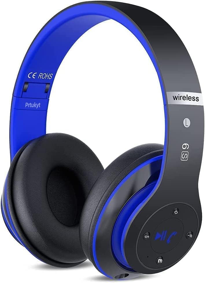 6S Bluetooth Headphones Over-Ear, Hi-Fi Stereo Foldable Wireless Stereo Headsets Earbuds with Built-in Mic, Volume Control, FM for iPhone/Samsung/iPad/PC (Blue) - color: Blue