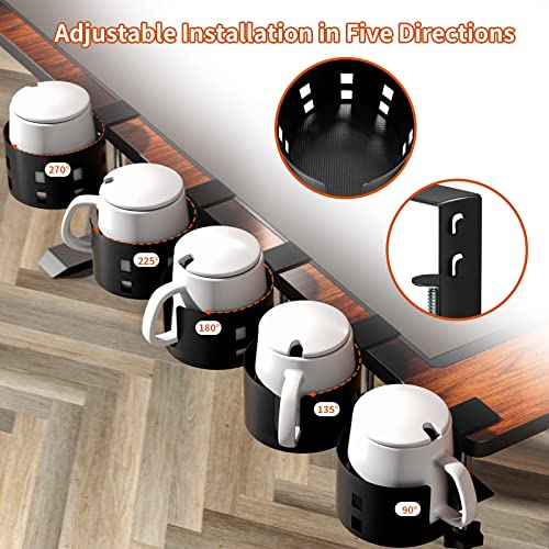 Upgraded Large Desk Cup Holder Clamp, OOKUU Anti-Spill Table Cup Holder, Metal Office & PC Gaming Desk Accessories, Compatible with Universal Cup, Bottles, Pencil Holder (Black) - color: Black, size: 3.95 inch