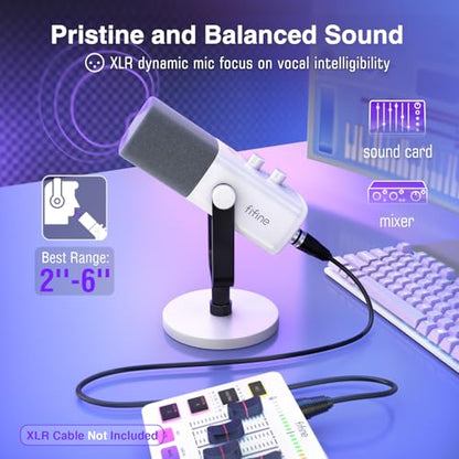 FIFINE Gaming XLR/USB Microphone with Studio Headphones Bundle, Recording Equipment Set with Headphone Jack, Volume Control, 3.5mm/6.35mm Plug Compatible with Mixer/Computer/Instrument (AM8+H8 White)